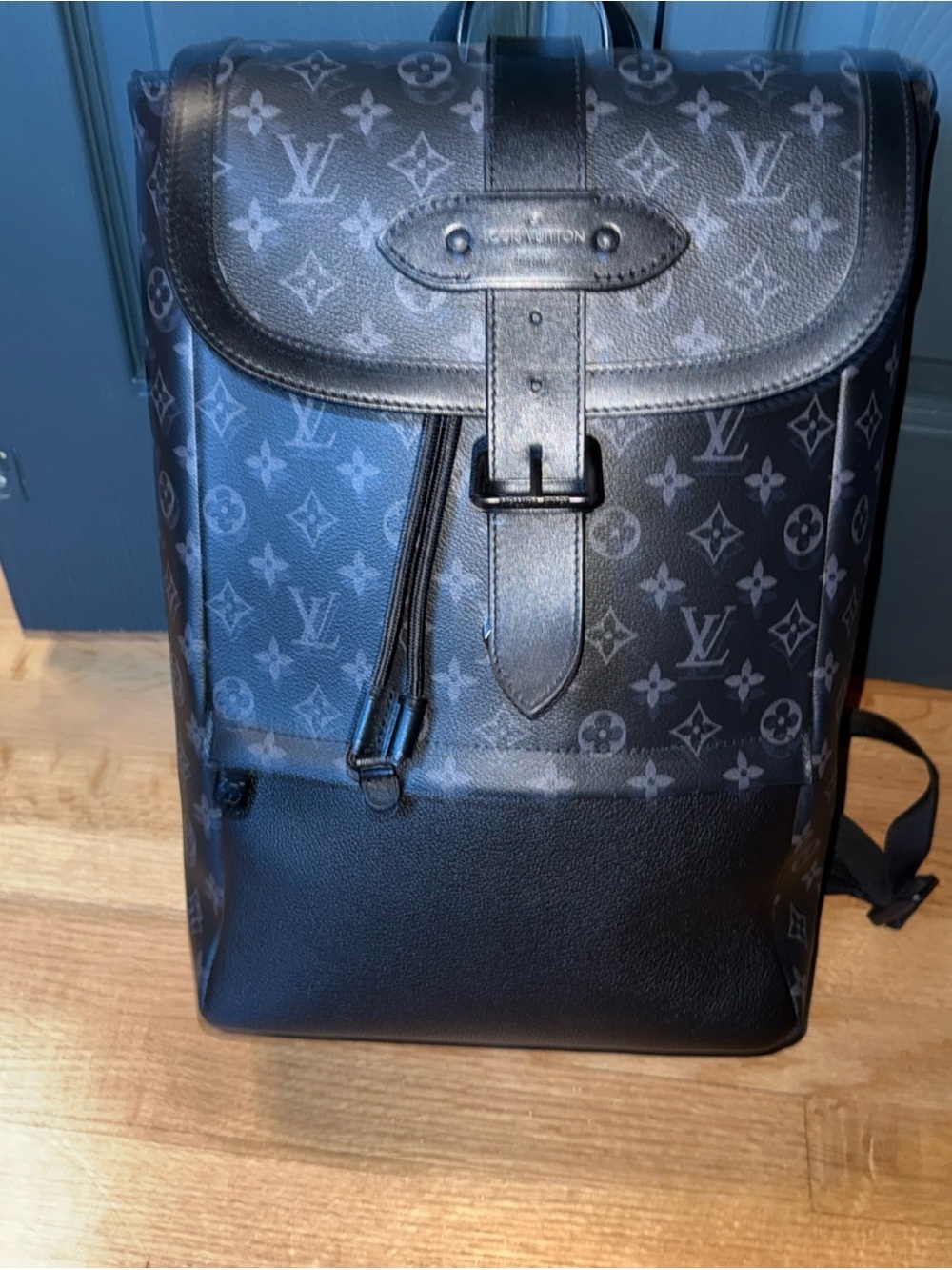 Louis Vuitton Saumur Black Monogram Canvas Backpack with Leather Trim